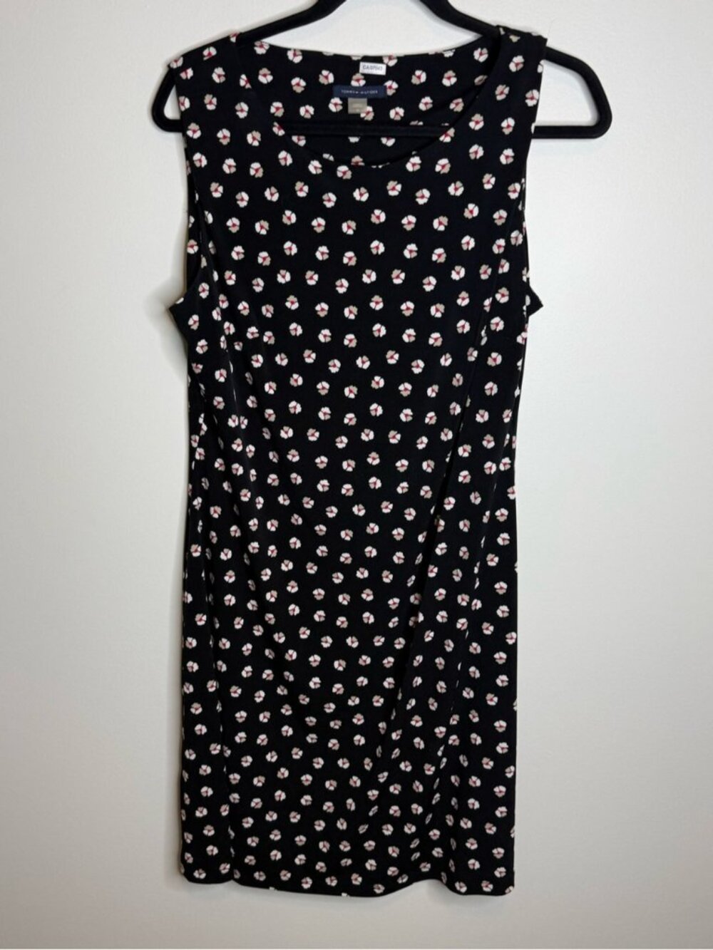 Tommy Hilfiger Black Sleeveless Midi Dress with Pink Floral Dot Print size 12